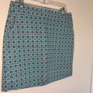 TALBOTS Petites Pencil Skirt Womens 12P Teal Black Geometric Stretch